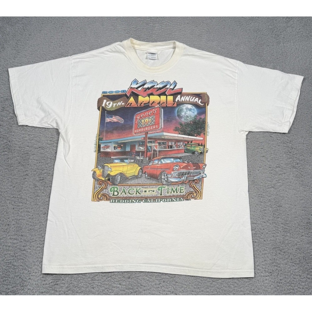Vintage Y2K Kool Back In‎ Time Car Show T-Shirt Adult XL White Racing Cars Retro